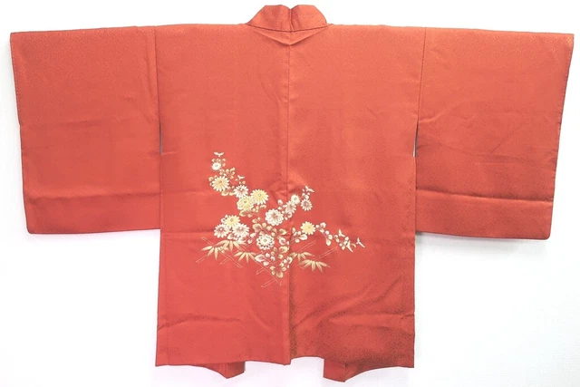 8305C2 Silk Vintage Japanese Kimono Haori Jacket Hand painted Mum Rinzu