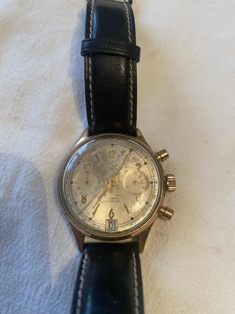 Montre Mécanique Ancienne Carrée - Boîtier Doré, Cadran Argenté, Cuir - Fonctionne - Occasion