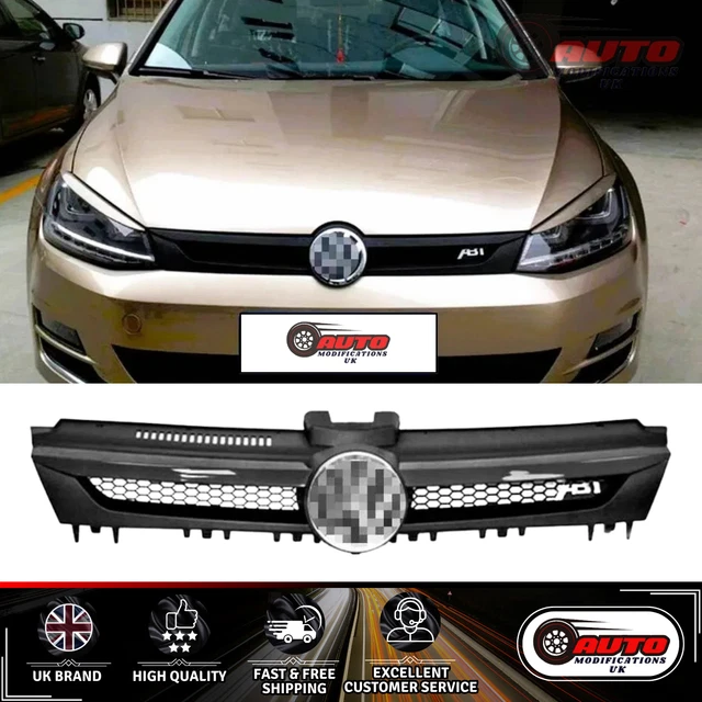 VW Golf MK7 ABT Style Front Grille (With VW BADGE) Gloss Black Mesh Grill 13-16