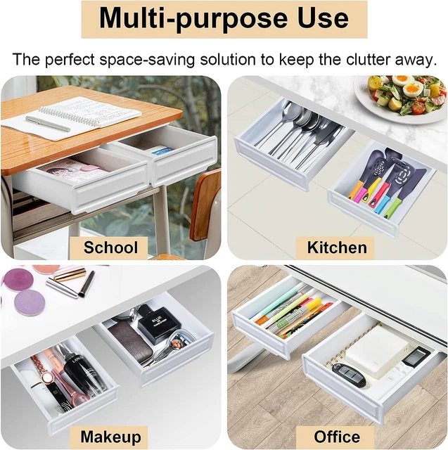 UNDER DESK DRAWER Organizer, 2 Pack Slide Out Desk Drawer Selfadhesive