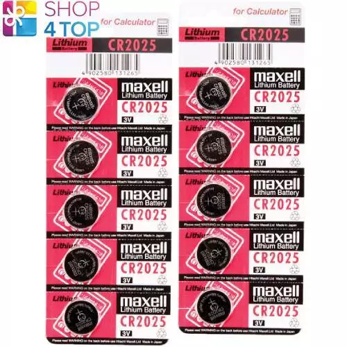 10 Maxell Cr2025 Lithium Batteries 3V Coin Cell Dl2025 Exp 2029 New