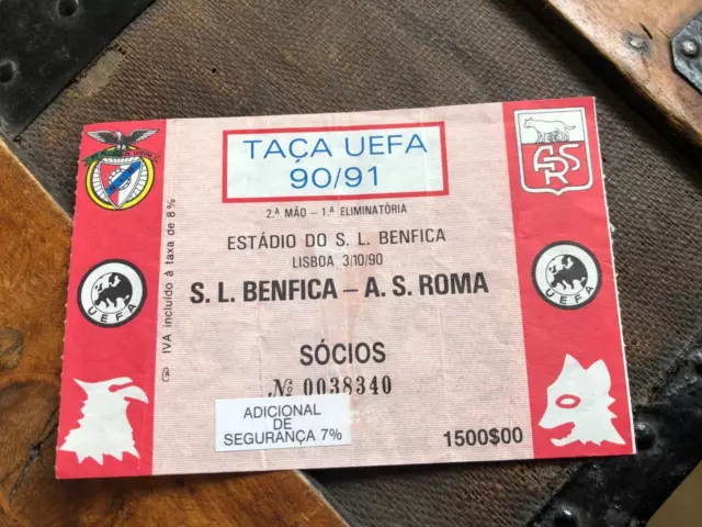 Ticket )) S.l Benfica V A.s Roma - C3 Uefa European Cup 1990/91