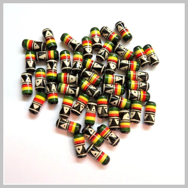 Porzellan Inka Keramikperlen Rasta Zylinder Loch 2mm Bastelschmuck HandarbeitNEU