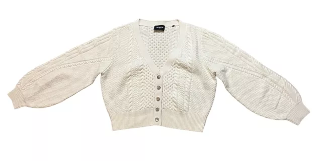 The Kooples Womens Open Knit Long Sleeve Button Up Cardigan Sweater Ivory Size 3