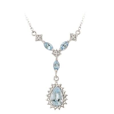 925 Argent 2ct Bleu Topaze Diamant Accent Larme Collier, 18 "