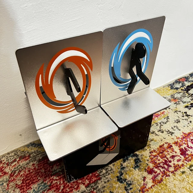 Portal 2 ThinkGeek Rare Video Game Bookends Aluminum Metal Book Ends