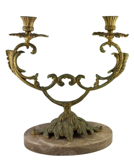 Antique Vintage French Louis XVI Style Gilt Bronze Candelabra Marble Base