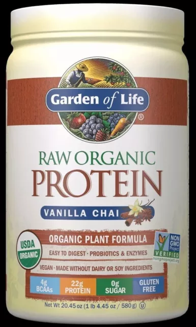 Garden of Life - Proteína orgánica cruda en polvo - vainilla y chai - 580 g - 16.05.24