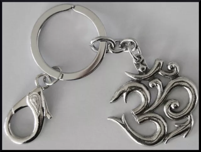 Keyring #339 Pewter Om Aum Large (40mm) symbol Keychain Key Ring Chain