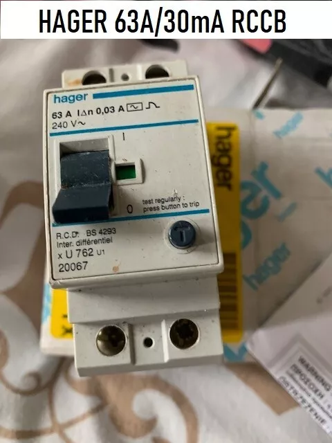 Hager CDA263U 2-Pole 63A 30mA A Class RCCB Breaker - FULL WORKING ORDER