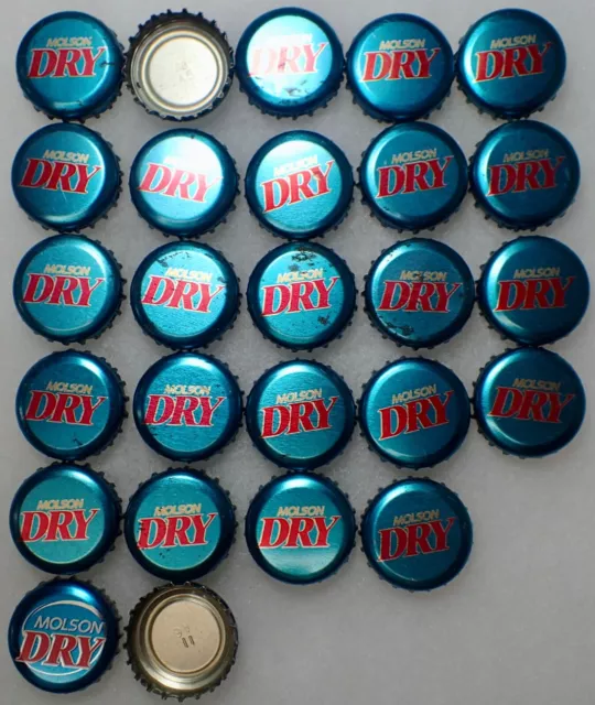 (26) Vintage Molson Dry Collectible Blue Beer Bottle Caps Canada