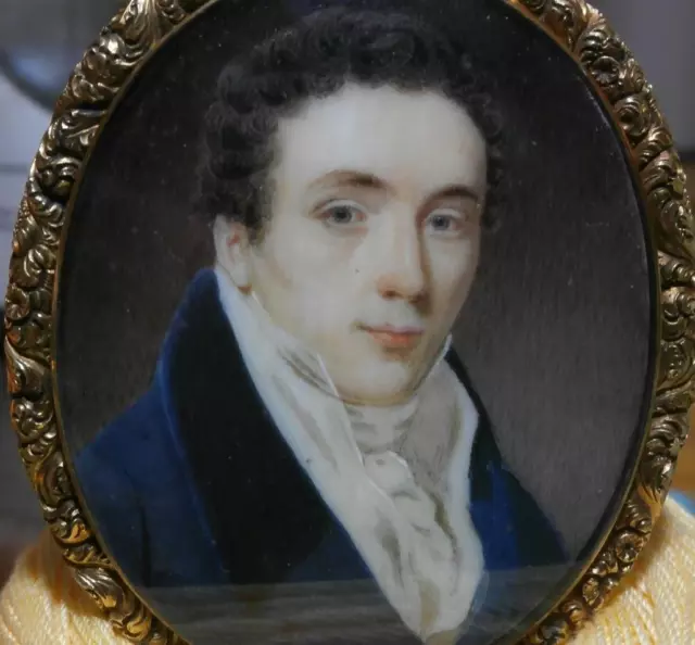 Fine Regency Portrait Miniature Handsome Gentleman & Fine Mourning Hair Back
