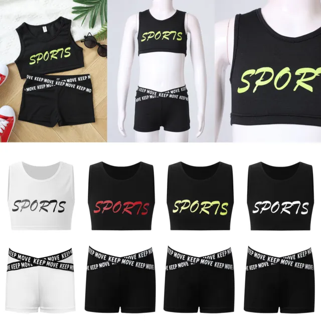 Kids Girl's Sports Suits Workout Crop Top And Shorts Sleeveless Two Piece