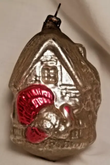 Vintage German glass turkey and house ornament