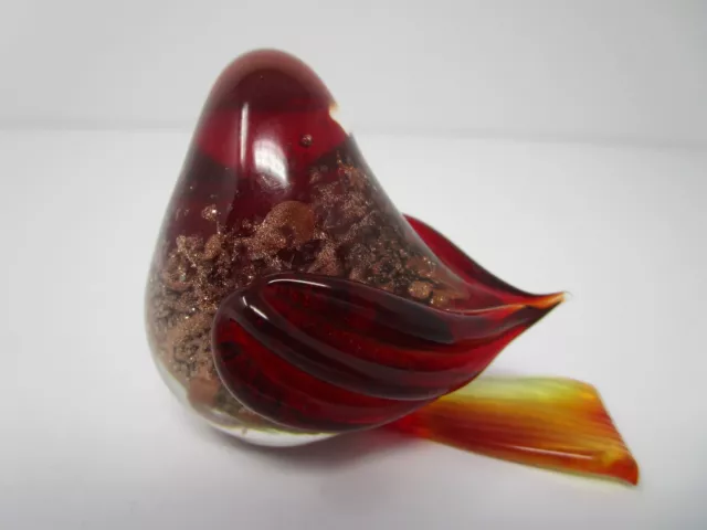 Small Murano Style Art Glass Amber Red Bird Paperweight Figurine 3