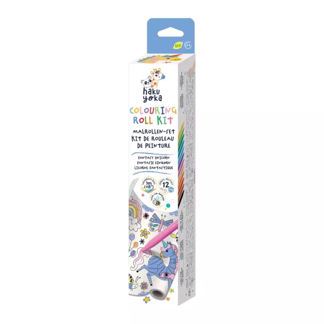 Haku Yoka Wax Crayon & Unicorn 3 Metre Colouring Roll, 12 Easy to Hold Colourful 2