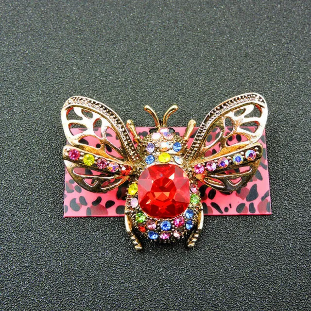 Betsey Johnson 18K Rose Gold Plated Exotic Red Topaz Bumble Bee Brooch