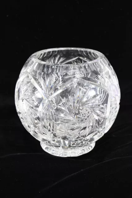 Lead Crystal Vase Pinwheel Pattern Clear Round Sphere Candy Bowl 5.5 inches Tall