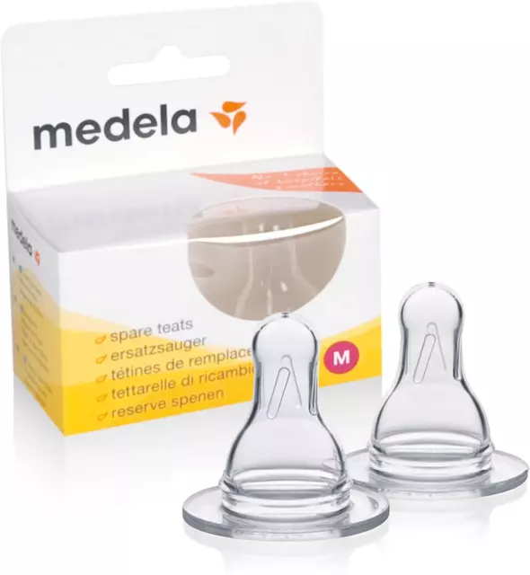 Medela Medium Flow Breast Milk Bottle Teats - Pack of 2 BPA-Free Spare Teats for