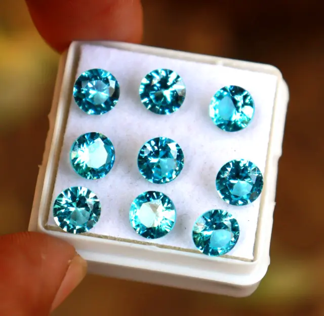 10 pcs Natural Blue Aquamarine Round Shape Loose Certified Loose Gemstone