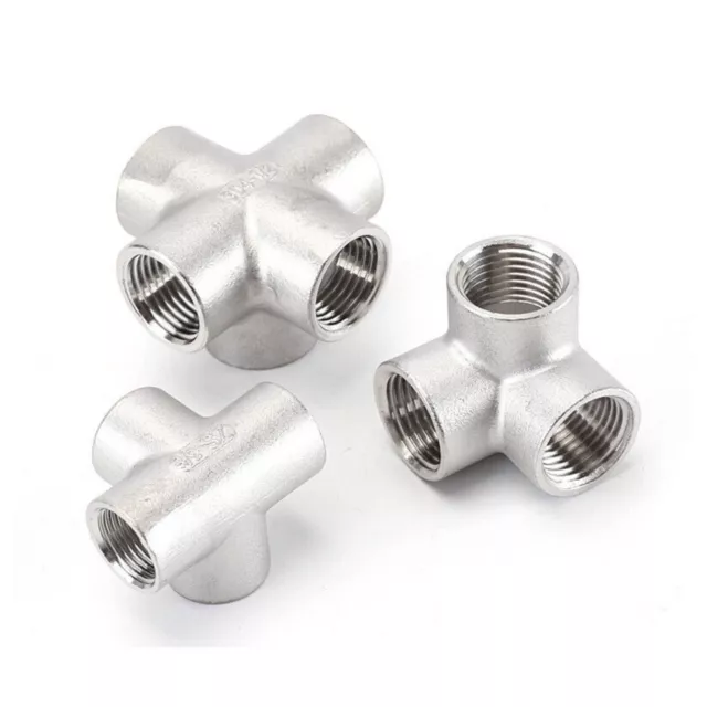 Stainless Steel Tee/4-Way/5-Way Connector 1/4"-2" Female Thread Pipe Fitting