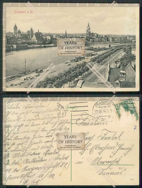 AK Frankfurt am Main Flusspartie mit Blick auf die Stadt Brücke 1914 gelaufen