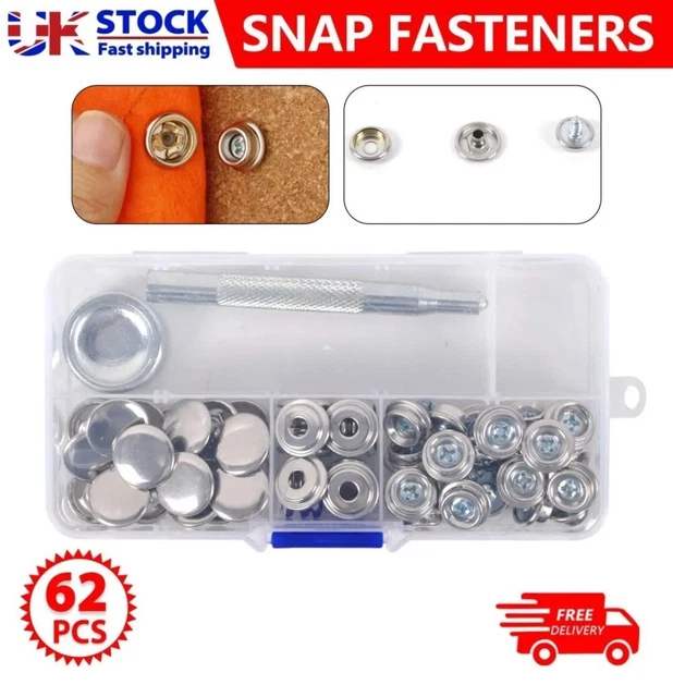 🔥62PCS HEAVY DUTY Press Studs Snap Fasteners 15mm Sets Tool Kit Poppers