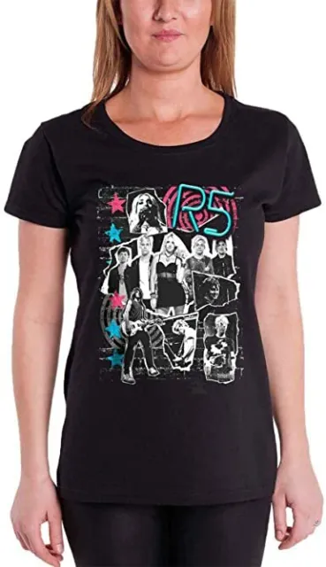 R5 Grunge Collage Logo Official Juniors (Womens Slim) Black T-Shirt Large or XL