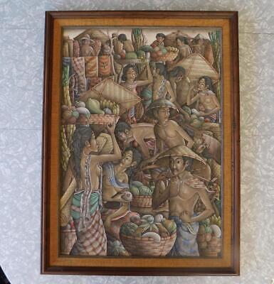 I Wayan Rapet Signed Original Painting Ubud Marketplace Bali 1970s 21½" x 29½"