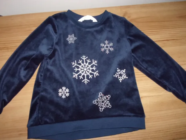 H&M   - Girl's Navy Blue Velour Sweatshirt - Sparkly Snowflake Design - Age 4-6