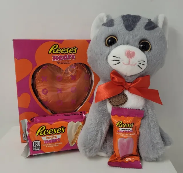 Cesta de regalo de mantequilla de maní Reeses día de San Valentín felpa gatito corazón de chocolate