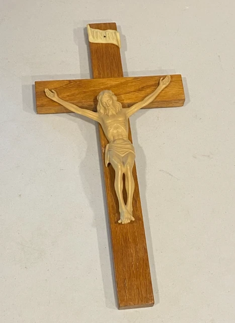 LARGE WALL CRUCIFIX Vintage INRI Wooden Cross Plastic Jesus Christian ...