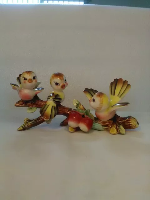 Vintage Anthropomorphic Lefton Yellow Birds sitting on branch Japan figurine  