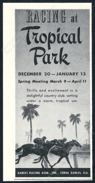 1941 Tropical Park horse race racetrack Coral Gables Florida vintage print ad
