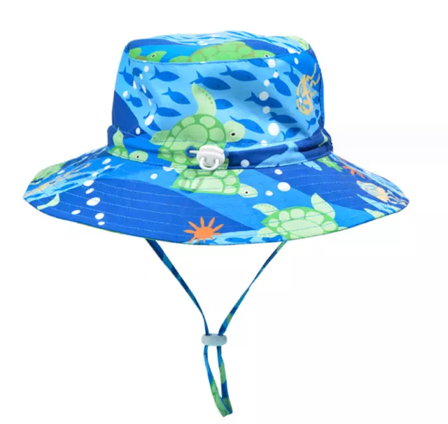 Boys Kids Children Sea Turtle Wide Brim Bucket Summer Sun Hat Cap strap 1-5y