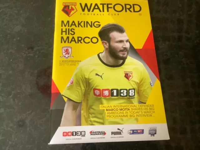 WATFORD HORNETS V BORO MIDDLESBROUGH FOOTBALL Programme championship 2014-2015