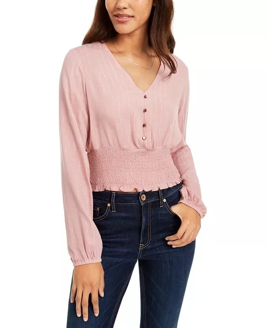 Gypsies & Moondust Juniors' Shine Smocked Blouse Pink Size Small