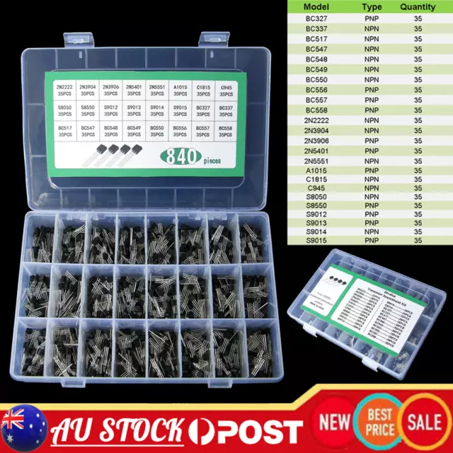 840Pcs 24 Values NPN PNP Transistor TO-92 Transistor Assortment Box Kit New