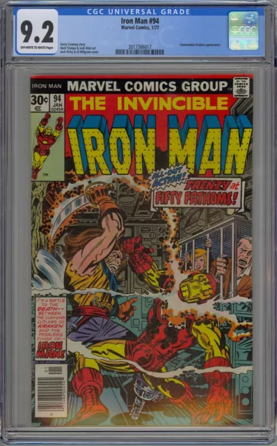 Invincible Iron Man #94 CGC 9.2 NM- OwWp Vs. Kraken Marvel Comics 1977 Kirby Cvr
