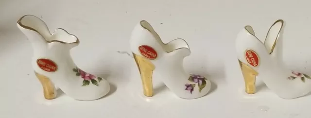 Vintage Bone China Miniature Shoe High Heel Floral Japan 1.75" - Set of 3 bu 3