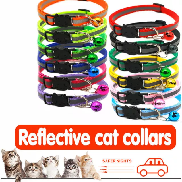 CAT Collar Reflective with Safety Release Breakaway Buckle Kitten Puppy Pet Bell