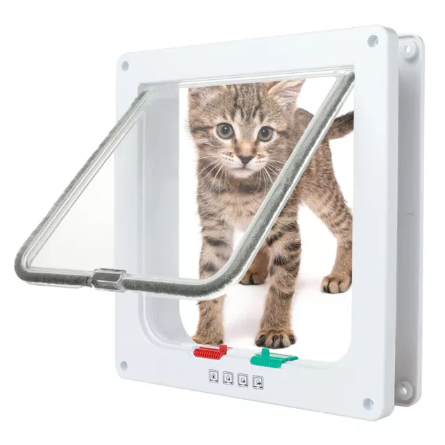 4 Way Locking Pet Cat Puppy Dog Magnetic Flap Door Entry & Exit Safe Gate Frame