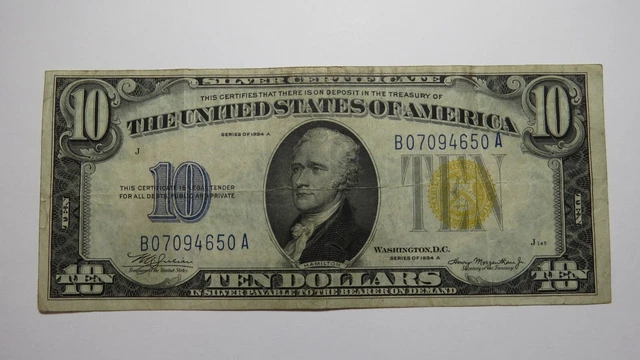 $10 1934-A North Africa Silver Certificate WWII Emergency Issue Note Bill VF