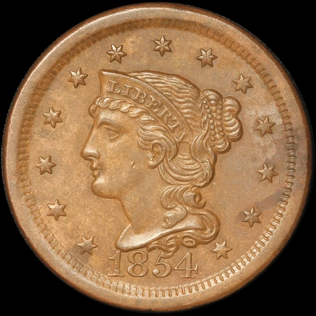 1854 1c Braided Hair Large Cent - Uncirculated - Free Shipping in USA