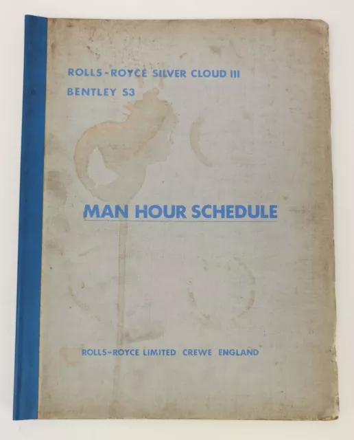 Vtg 1960s Rolls Royce Silver Cloud & Bentley S3 Original Man Hour Schedule Book