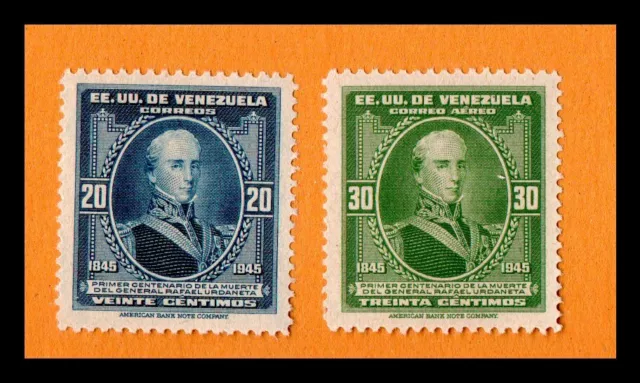 Venezuela Lot 2 Stamps 1946 20c & 30c Centenary of the death of General Urdaneta