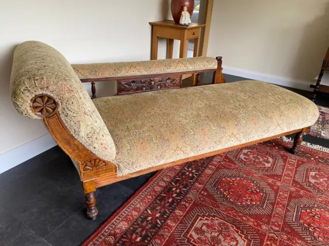 chaise longue antique, carved wood, newly professionally refurbished 