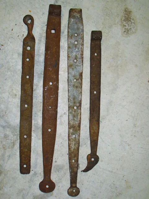 4 Antique Blacksmith Hand Forged Non Matching Door Gate Strap Hinges 22 Inches