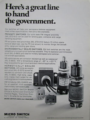 2/72 PUB MICRO SWITCH COMPONENTS FREEPORT HONEYWELL SWITCHES MIL-SPECS AD 
