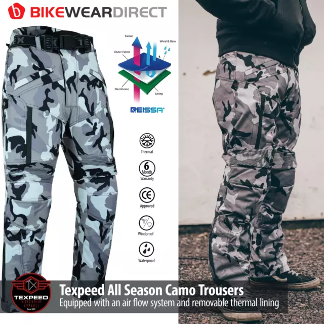 Motorbike Motorcycle Trousers CE Armoured Waterproof Rain Biker Camouflage Camo